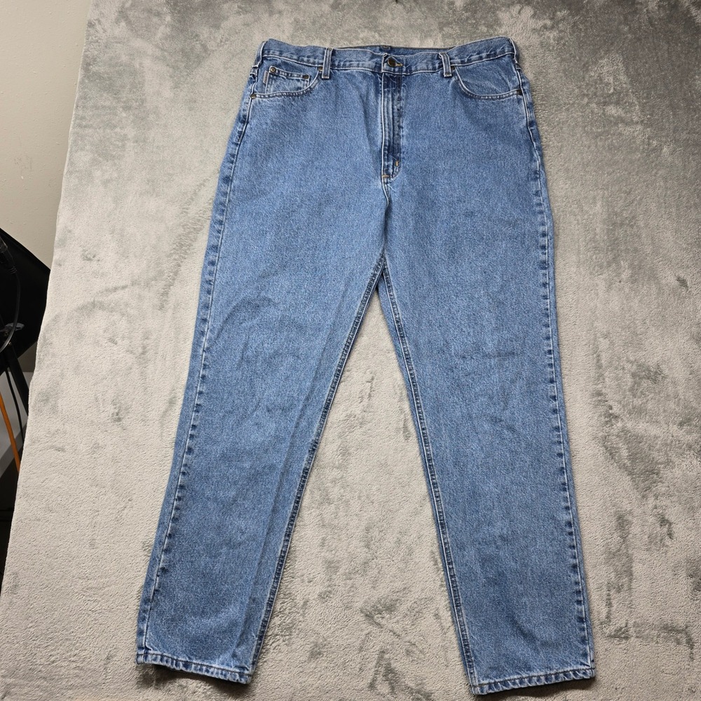 Carhartt Traditional Fit Stonewash Jeans Mens 42x34 Blue Denim B18 STW Logo